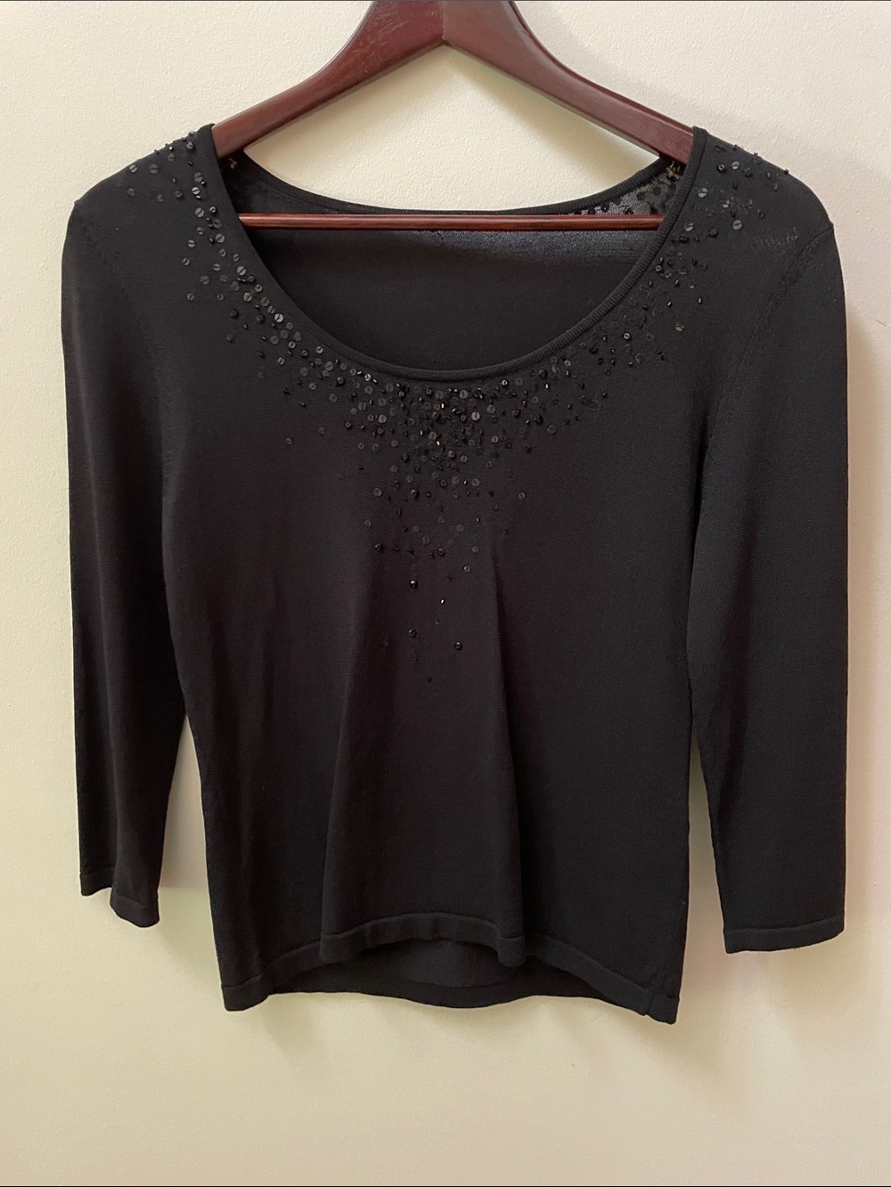 Kasper Black Scoop Neck Top with Bead Accents
